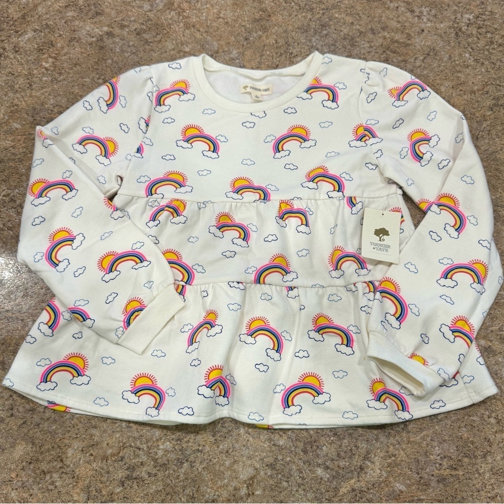 New Tucker + Tate Long Sleeve Peplum Top – Rainbow Print – Girls Size 8